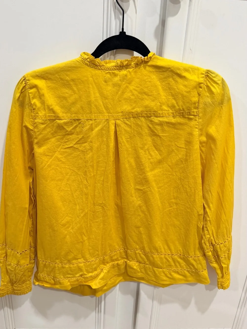 J. Crew Bright Yellow Lace-Front Peasant Blouse